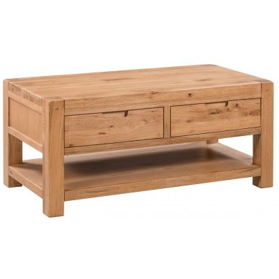 Loxley Rustic Oak Coffee Table with 2 Drawers - Image 2