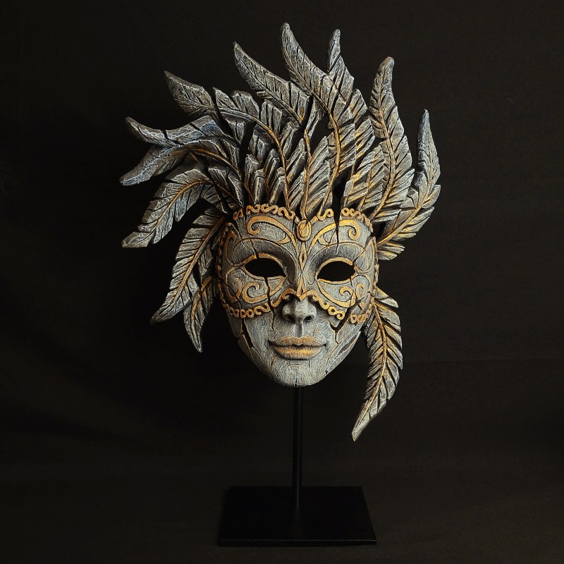 Carnival Mask Antique White with Stand and Wall Fitting