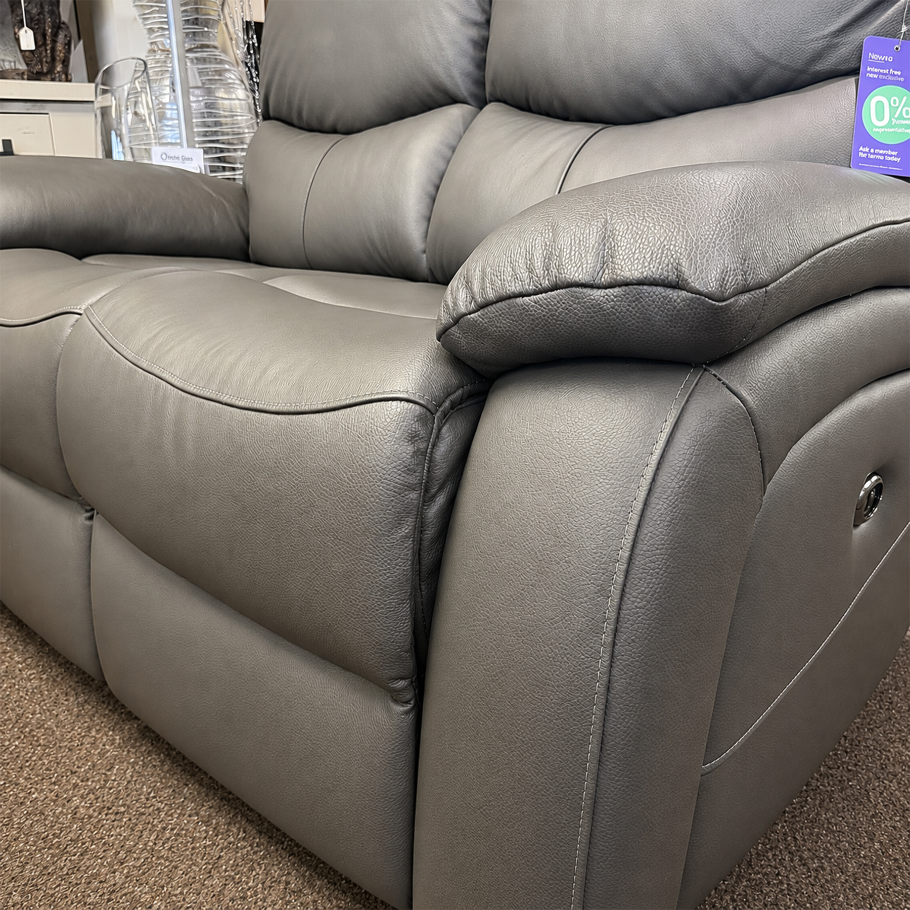 Chessington - Grey Genuine Italian Leather Sofa (Electric Reclining) - Image 6