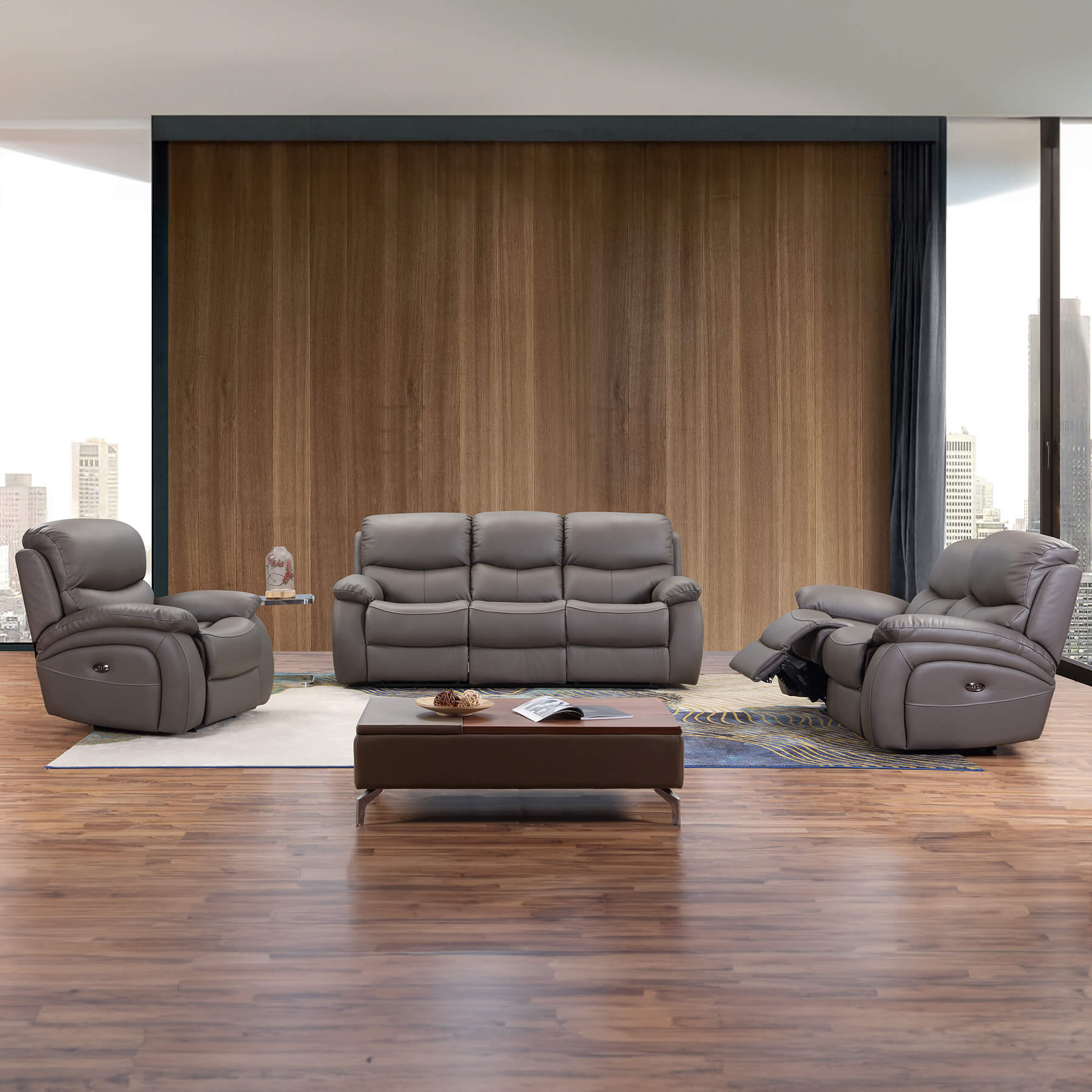 Chessington - Grey Genuine Italian Leather Sofa (Electric Reclining)