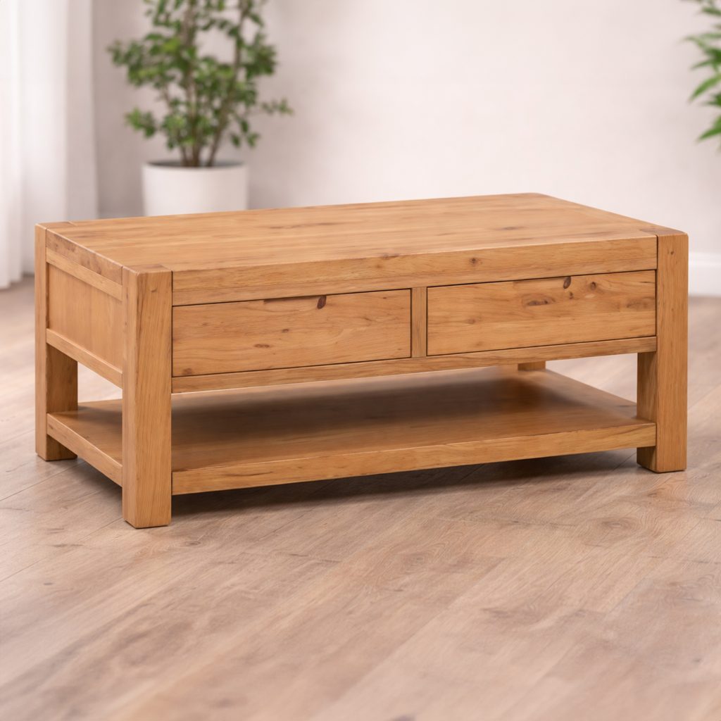 Loxley Rustic Oak Coffee Table with 2 Drawers