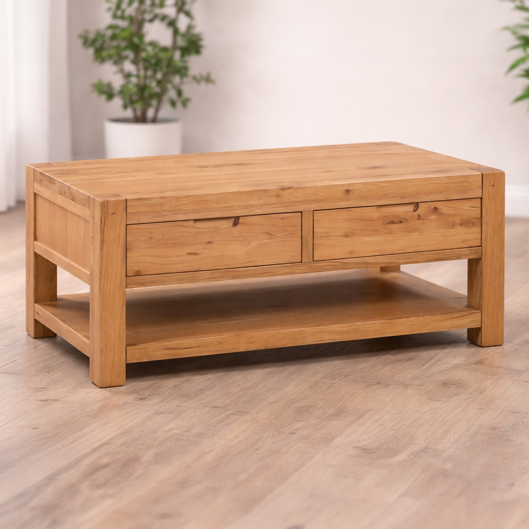 Loxley Rustic Oak Coffee Table with 2 Drawers