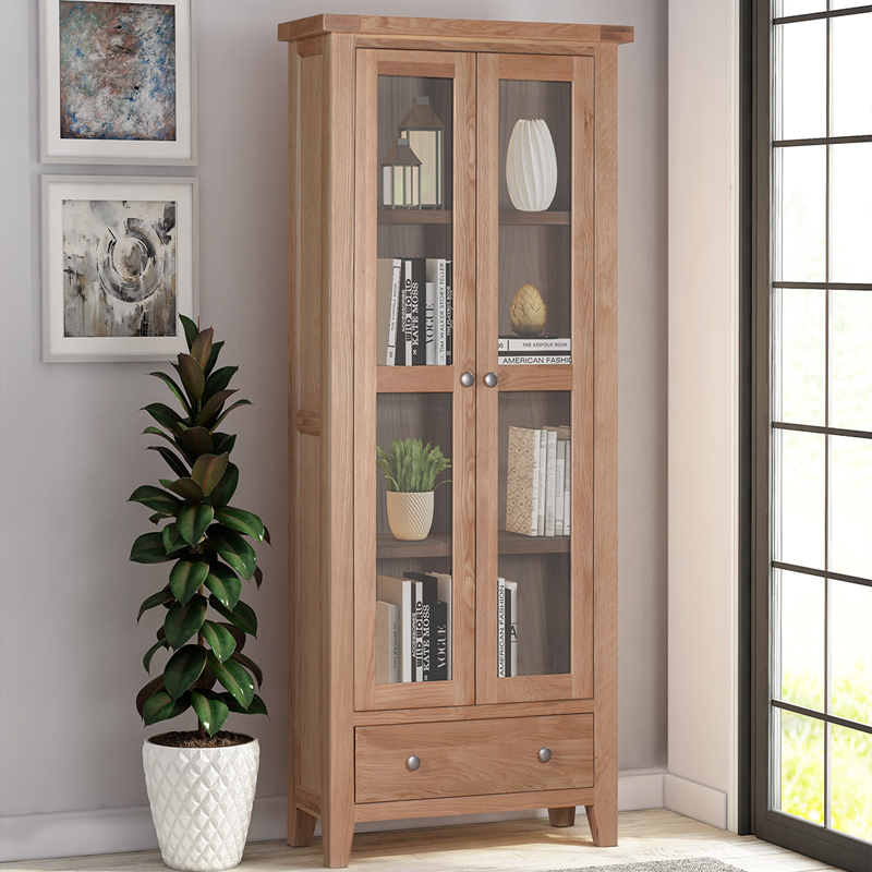 This Light Oak Glazed Display Cabinet, Light Oak Bookcase With Glass Doors
