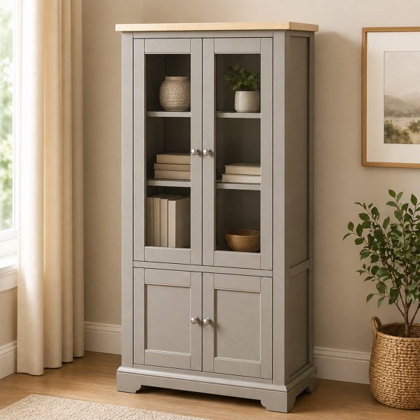 Penelope Painted Glazed Display Cabinet w/ Oak Top - 2 Door Cabinet