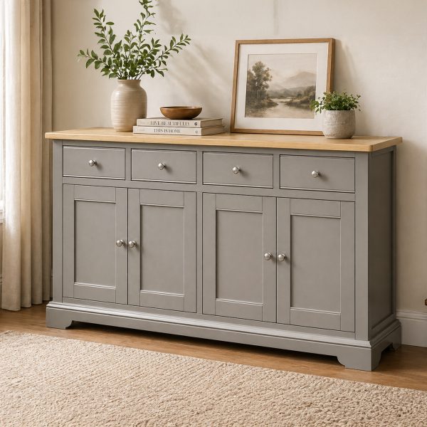 Penelope Grey Painted w/ Oak Top - Large Sideboard