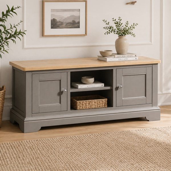 Penelope Grey Painted w/ Oak Top - Large TV Unit