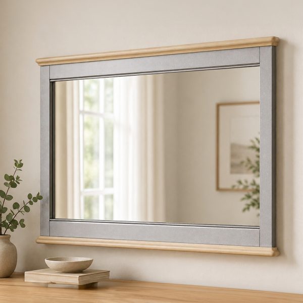 Penelope Grey Painted w/ Oak Top - Wall Mirror