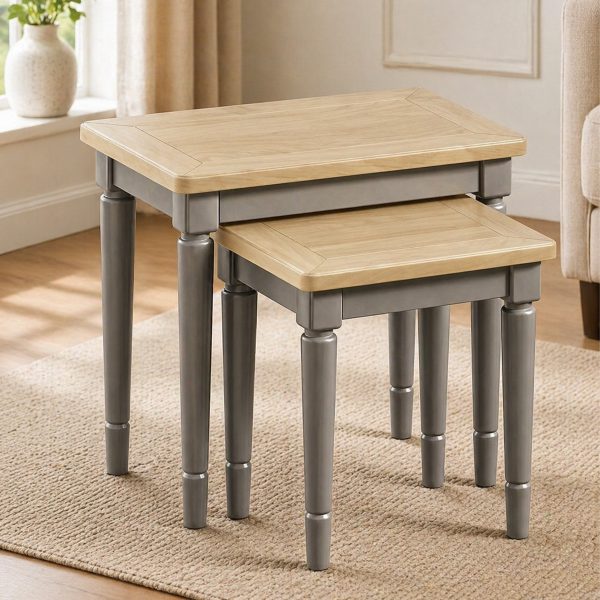 Penelope Grey Painted w/ Oak Top - Nest of 2 Tables
