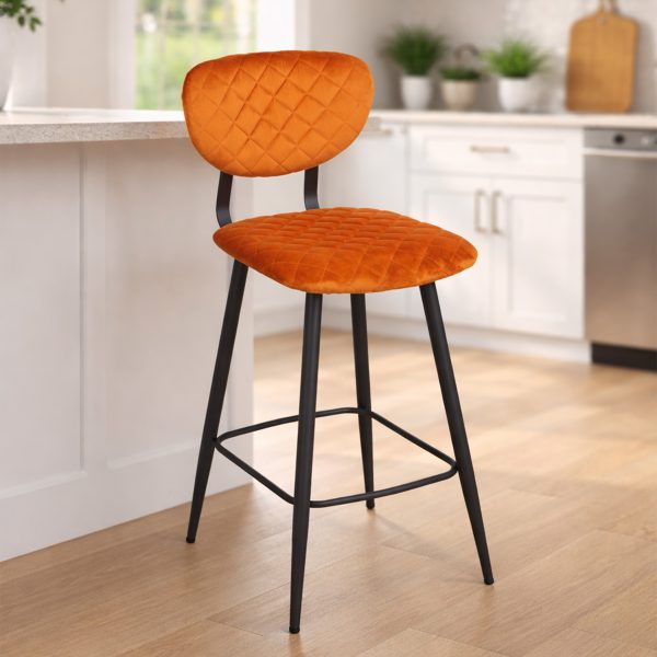 Mason - Stitched Bar Stool - Velvet - Copper