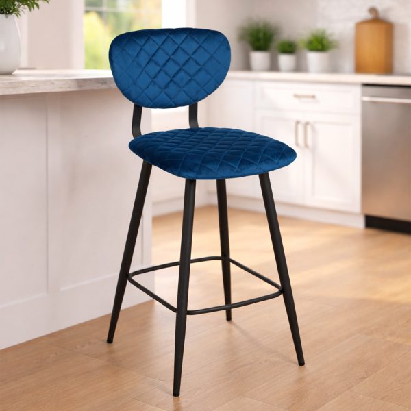 Mason - Stitched Bar Stool - Velvet - Navy