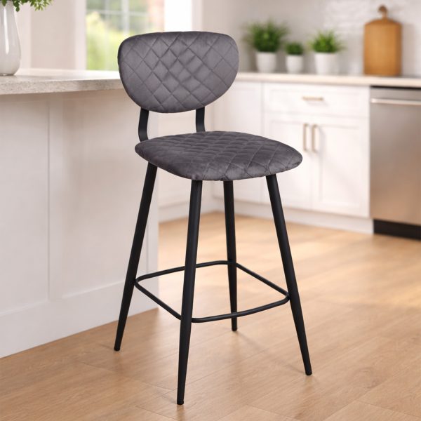 Mason - Stitched Bar Stool - Velvet - Slate