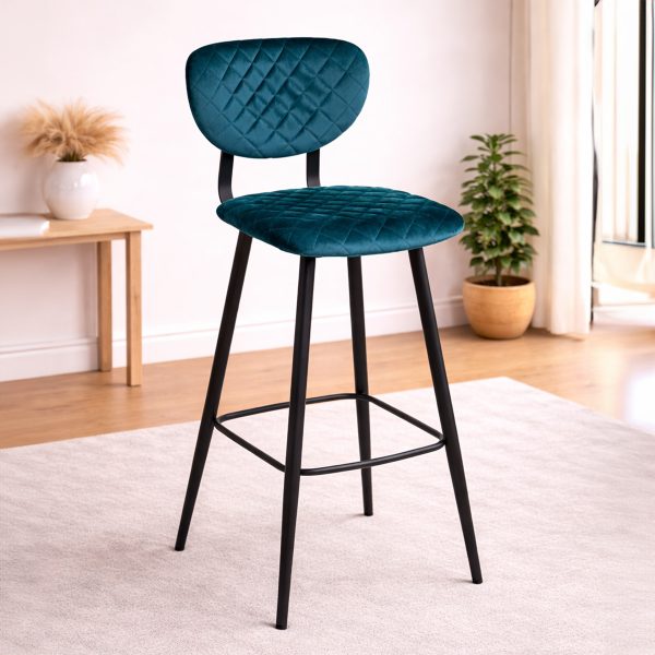Mason - Stitched Bar Stool - Velvet - Teal