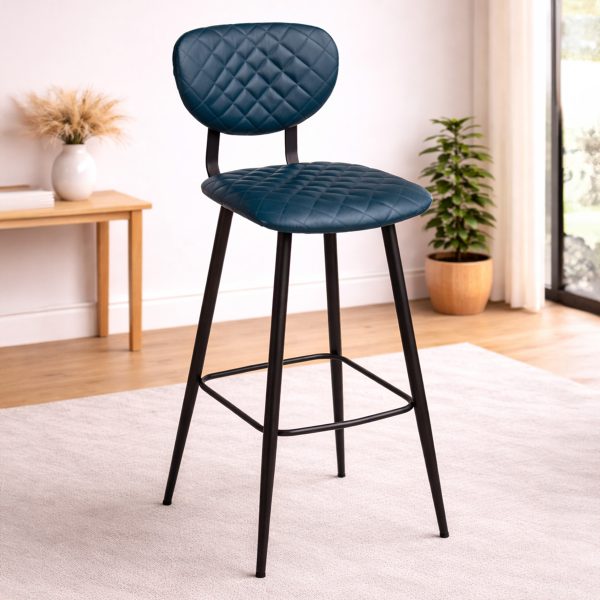 Mason - Stitched Bar Stool - Vintage Leather - Blue