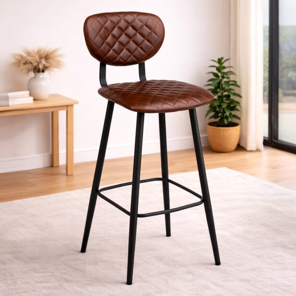 Mason - Stitched Bar Stool - Vintage Leather - Coffee