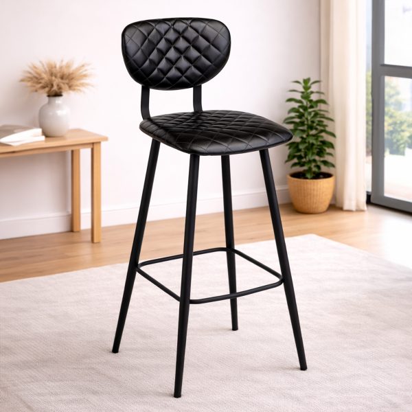 Mason - Stitched Bar Stool - Vintage Leather - Dark Grey