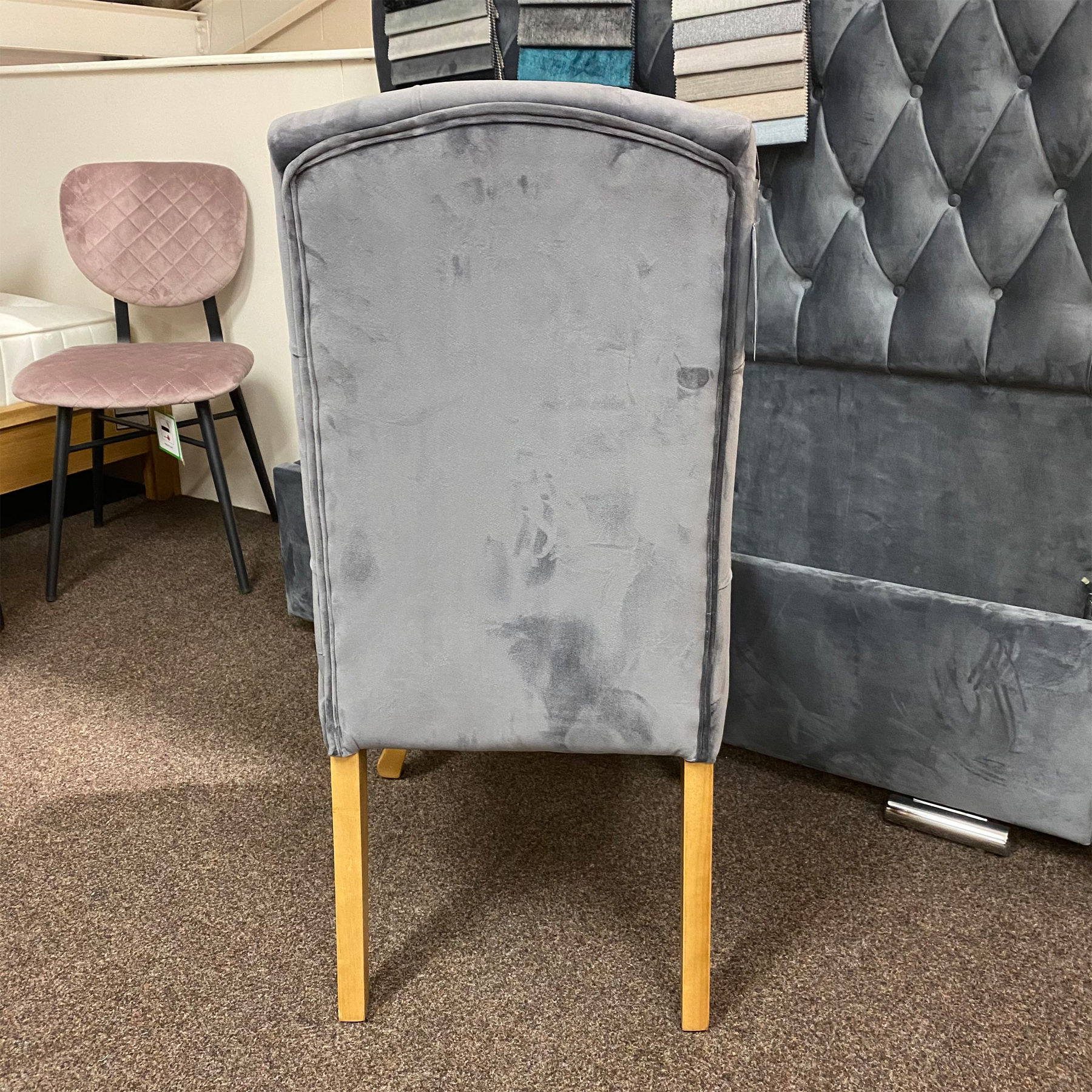 Buttoned Back Grey Velvet Dining Chair Progressive Furnishings