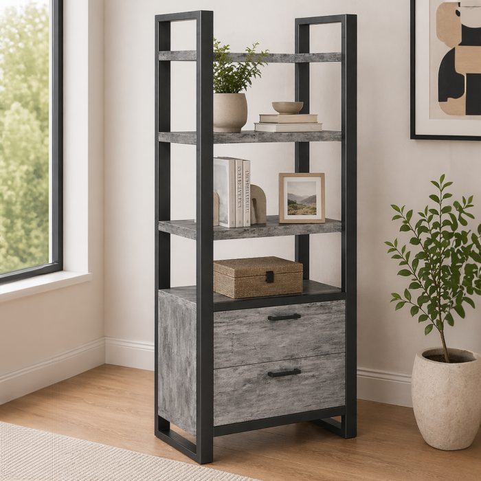 magnus stone shelf unit with drawers