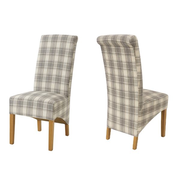 Moda Roll Top Dining Chair - Herringbone Check Cappuccino