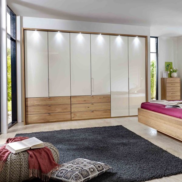 Adalind – 6 Doors Champagne Semi-Fitted Wardrobe with 6 Drawers - Right Hand Facing