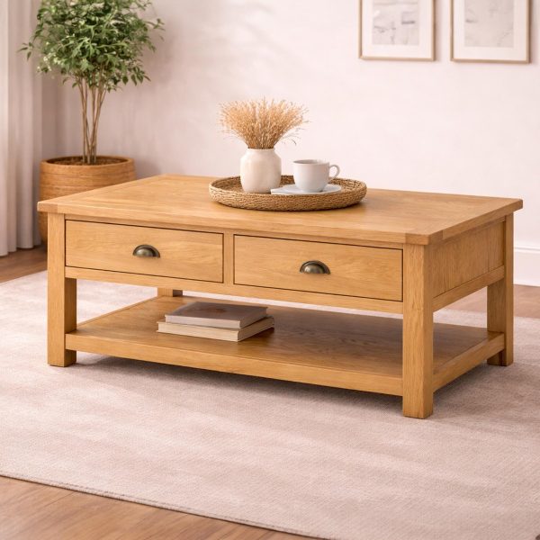 Ivan Oak Coffee Table with Drawers
