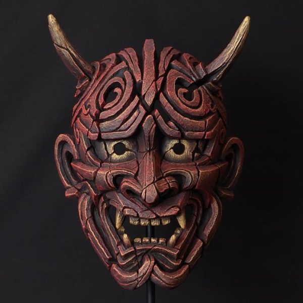 Japanese Hannya Mask - Antique Red - Edge Sculpture - EDM01R