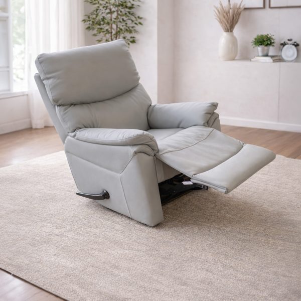 Relaxer - Sky Grey Genuine Italian Leather Reclining Swivel Chair