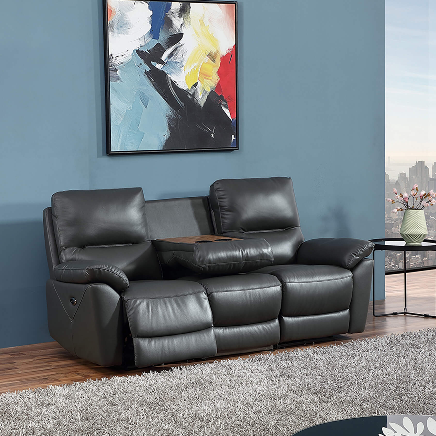 Wilson - Graphite Genuine Italian Leather Sofa (Electric Reclining) - Image 5
