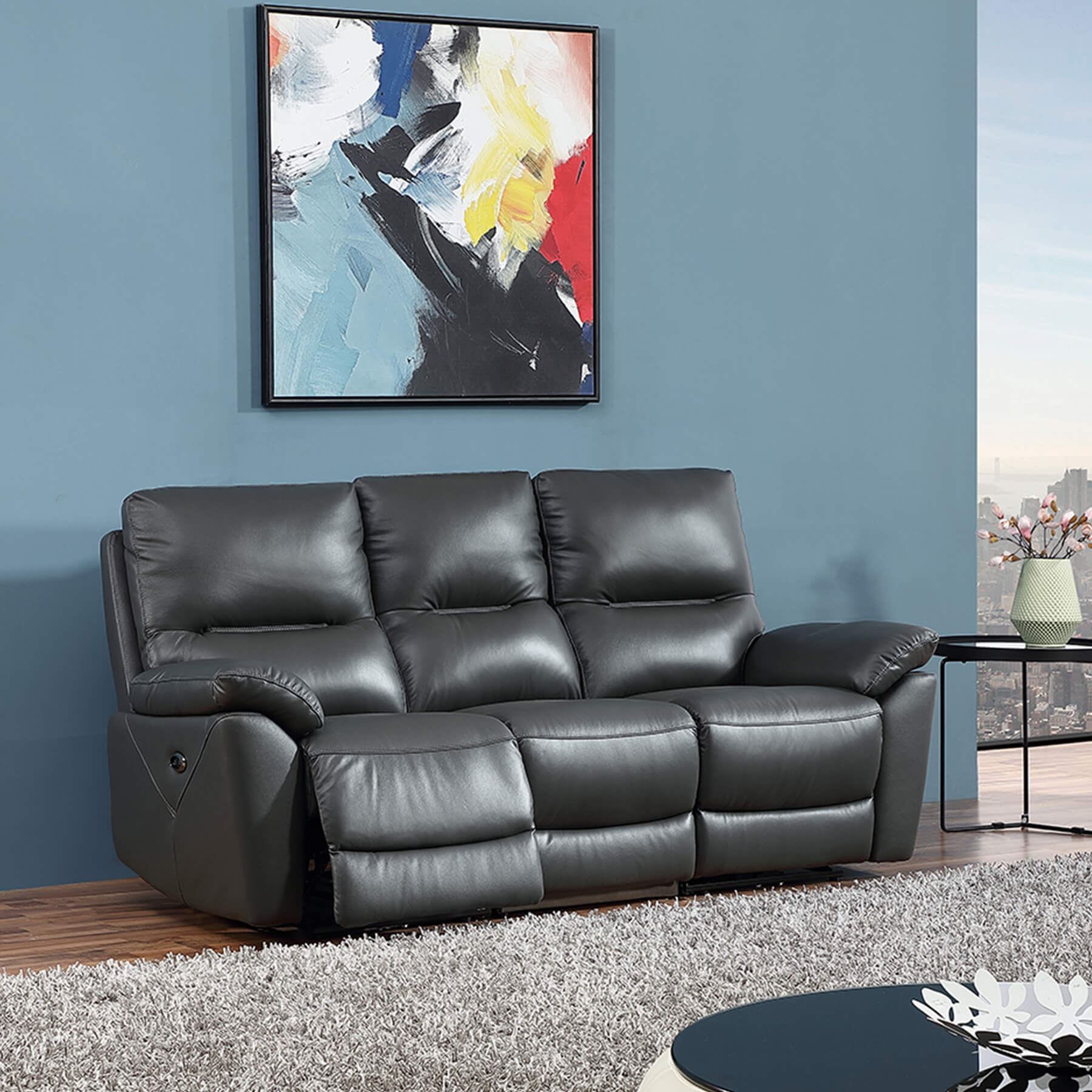 Wilson - Graphite Genuine Italian Leather Sofa (Electric Reclining) - Image 4