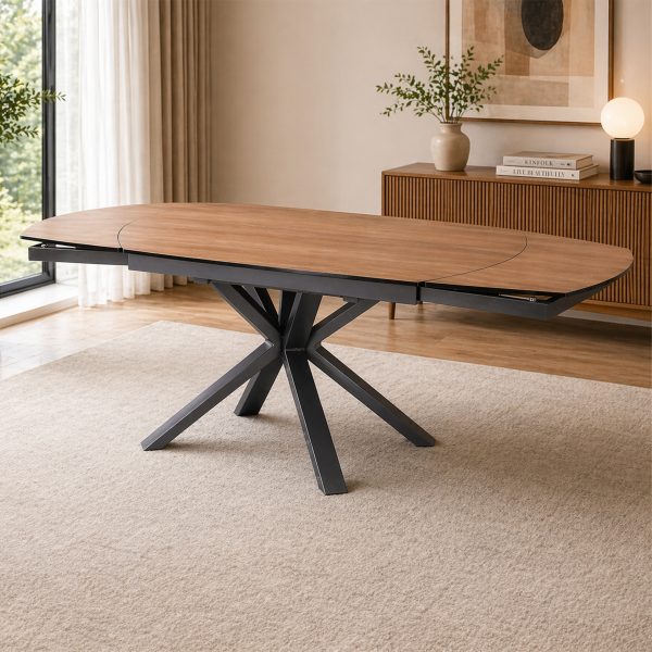 Magnus Oak Large Easy-Glide Extending Dining Table – X-Leg