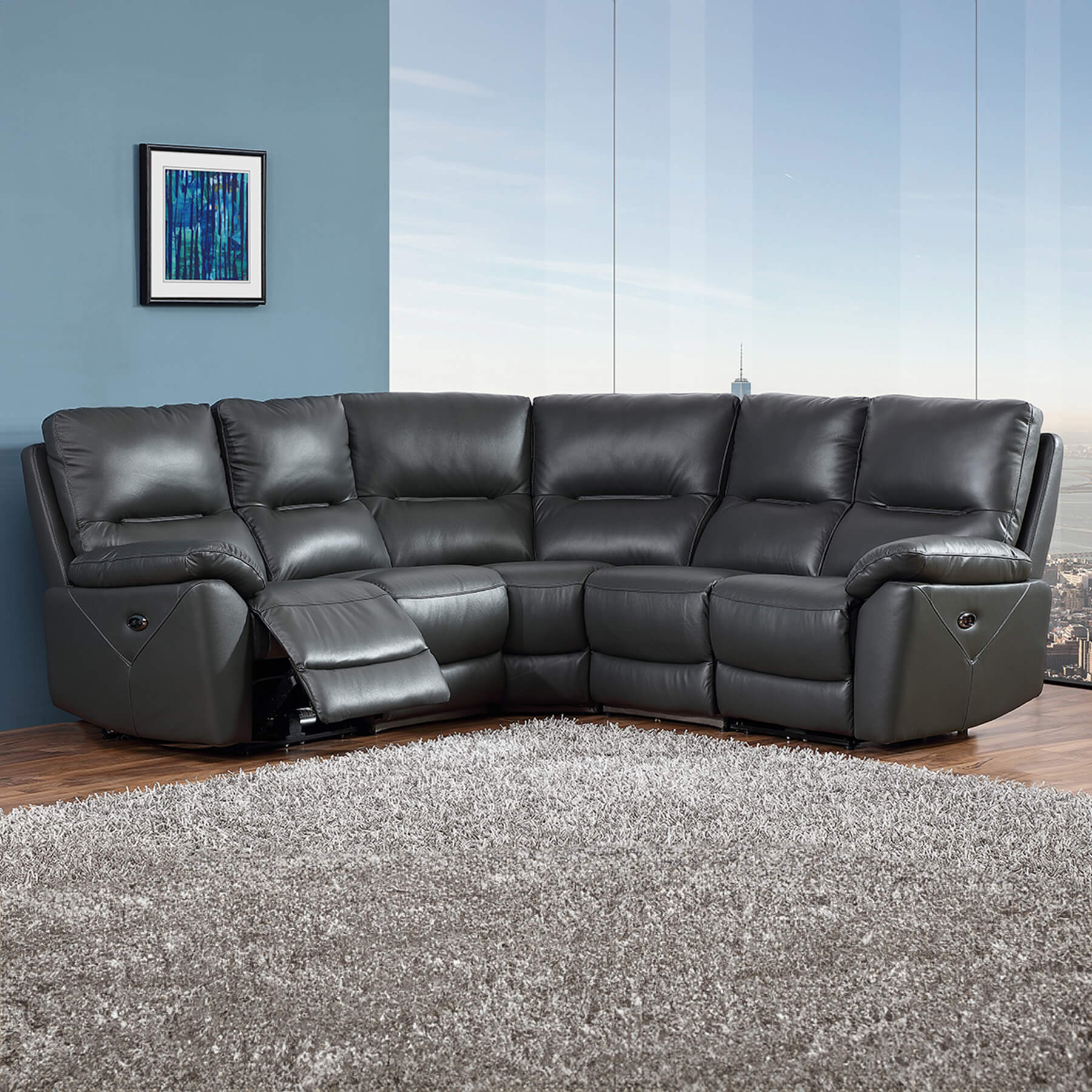 Wilson Corner Suite - Graphite Genuine Italian Leather (Fully Electric Reclining)