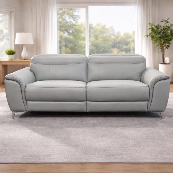 Lusia – Sky Grey Genuine Italian Leather Sofa (Electric Reclining)