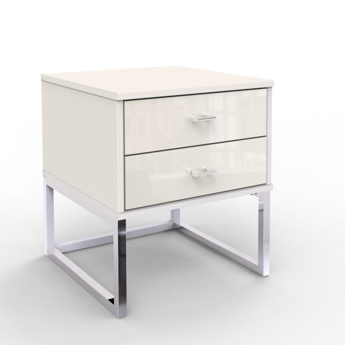 Rio 2 Drawer Bedside 40cm Champagne glass Legs. 269 Rio 2 Drawer Bedside 40cm Champagne glass Legs. 269