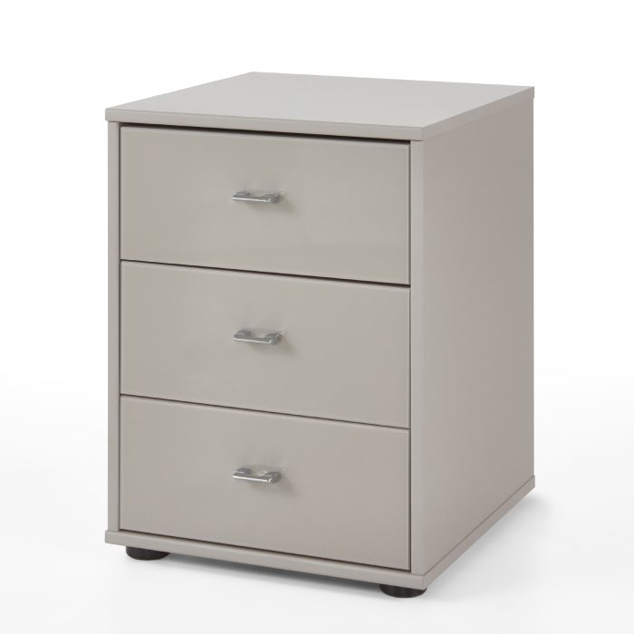 Rio 3 Drawer Bedside Pebble Grey Glass 40cm 010