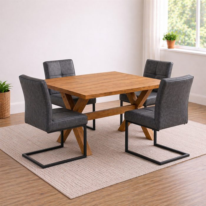 loxley x-leg with 4 grey cantilever chairs loxley x-leg with 4 grey cantilever chairs
