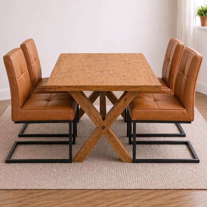loxley x-leg with 4 tan cantilever chairs x loxley x-leg with 4 tan cantilever chairs x