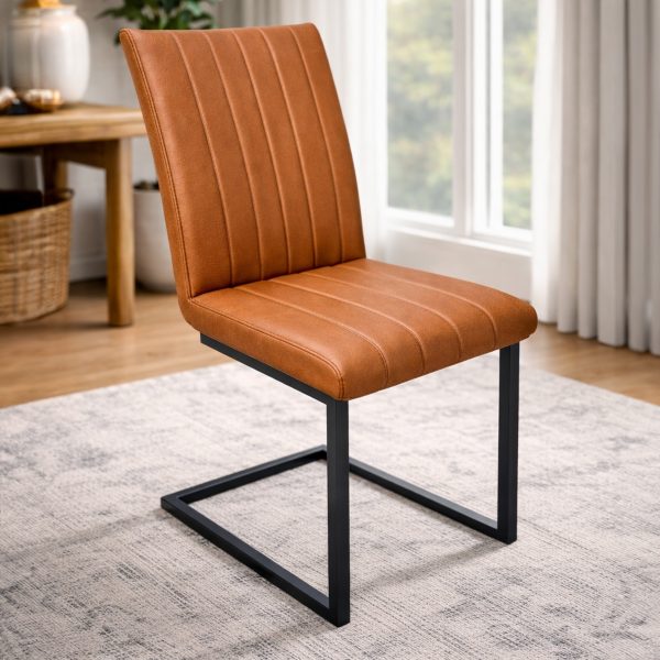Magnus Retro-Stitch Cantilever Dining Chair Tan