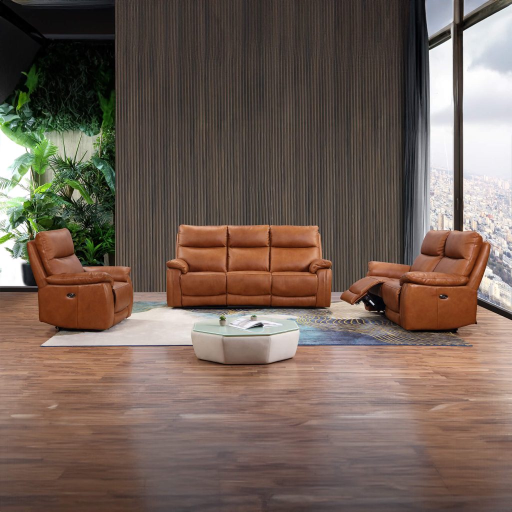 Amalfi - Natural Tan Genuine Italian Leather Sofa (Electric Reclining)