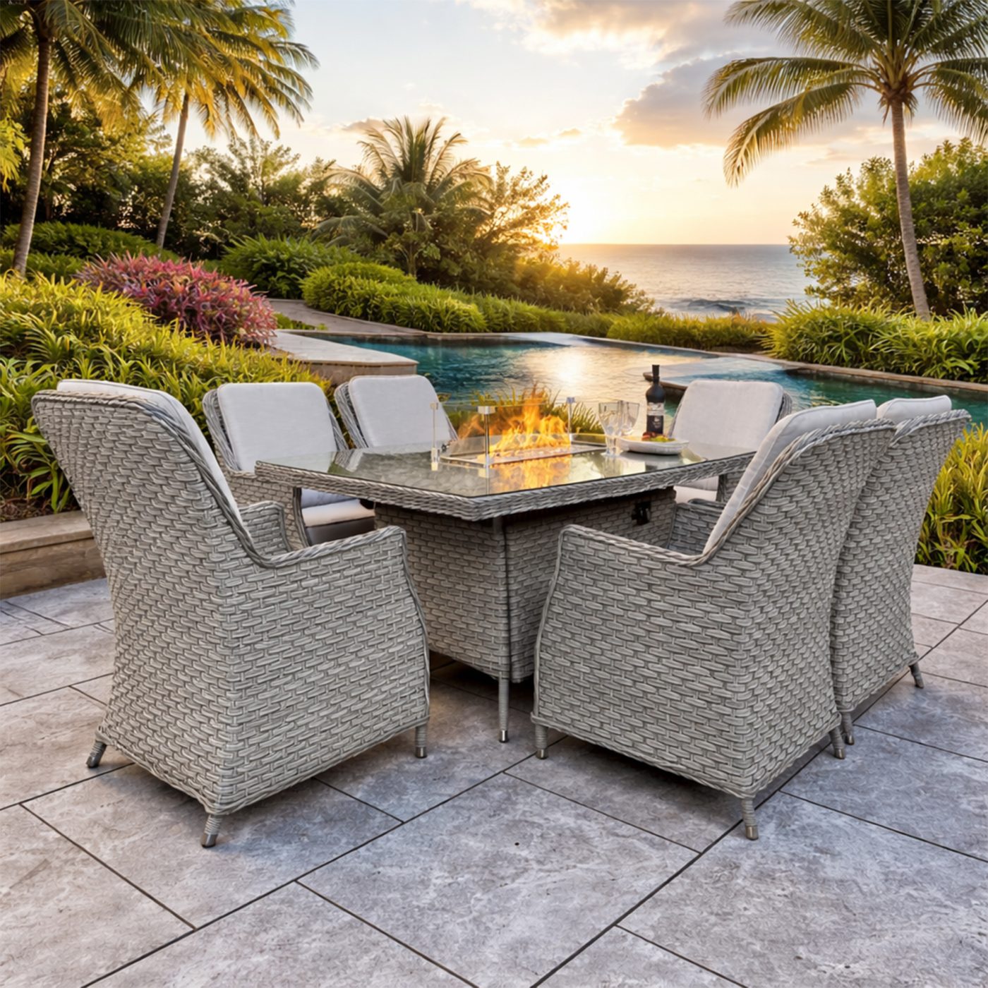 Clumber Rectangular Dining Table with Gas Firepit and 6 Chairs ...