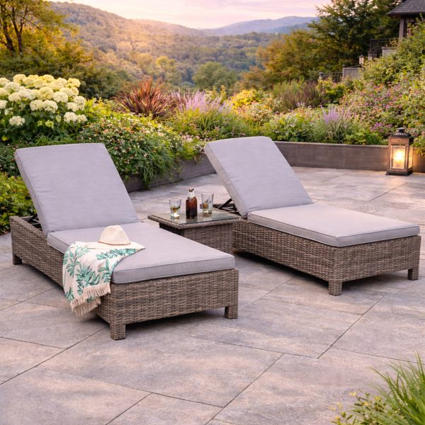 Chatsworth - 2x Sunloungers with Drinks Table