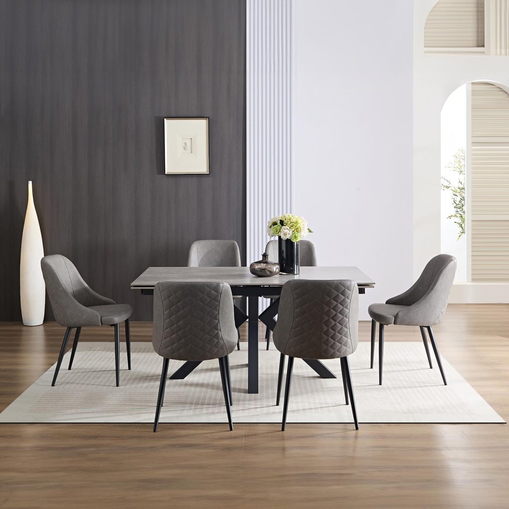 Rialto Large Grey Dining Table 6 Chairs with diamond stitch chairs