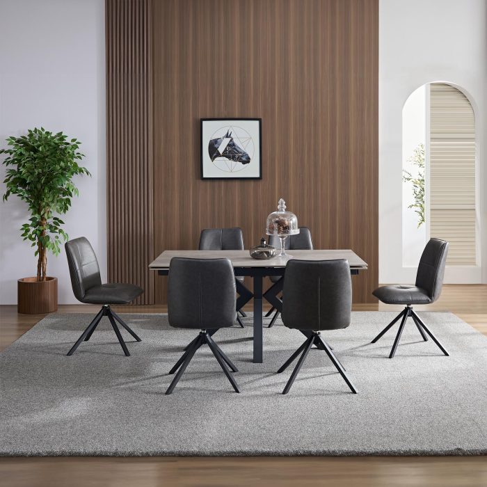 Rialto Large Grey Dining Table-6-Vintage Grey Swivel Chairs Rialto Large Grey Dining Table-6-Vintage Grey Swivel Chairs
