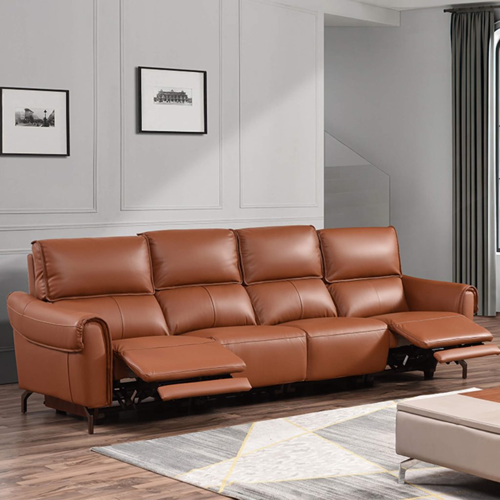 Euston Jumbo 4 Seater - Tan Genuine Italian Leather Sofa (Electric Reclining)