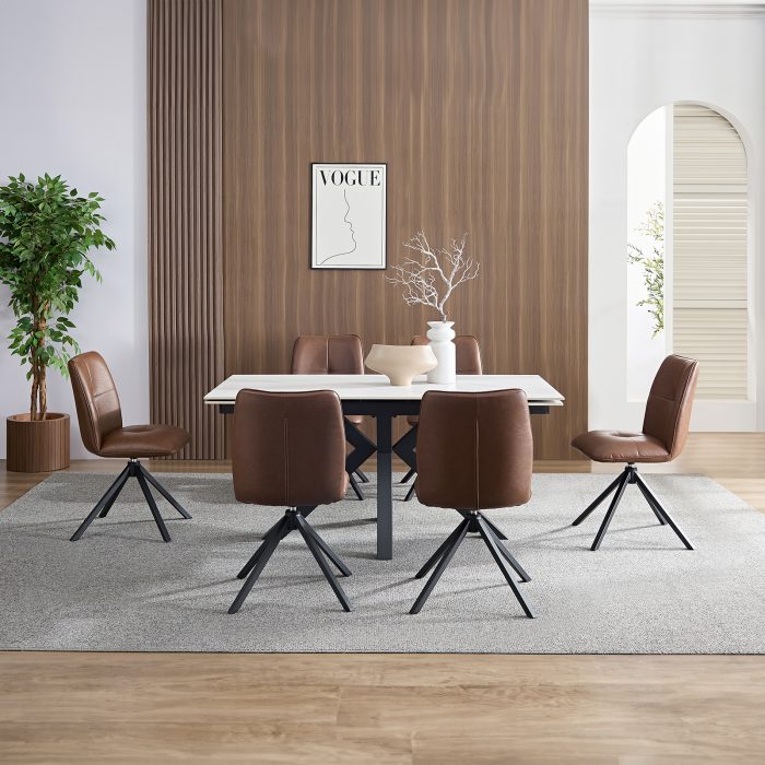 Large White with 6 x Rialto Swivel Chairs Vintage Brown b copy