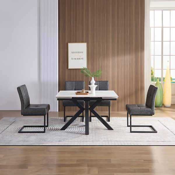 Rialto Small Extending Dining Table - White Sintered Stone + Rialto Cantilever Dining Chair Shadow Grey
