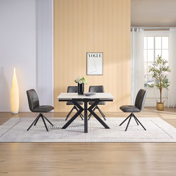 Rialto Small Extending Dining Table - White Sintered Stone + Rialto Vintage Grey Swivel Chairs