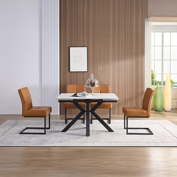 Rialto Small Extending Dining Table - White Sintered Stone + Rialto Cantilever Dining Chair Windsor Tan