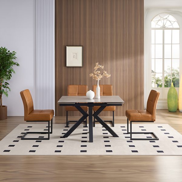 Rialto Small Extending Dining Table - Grey Sintered Stone + Rialto Windsor Tan Cantilever Chairs