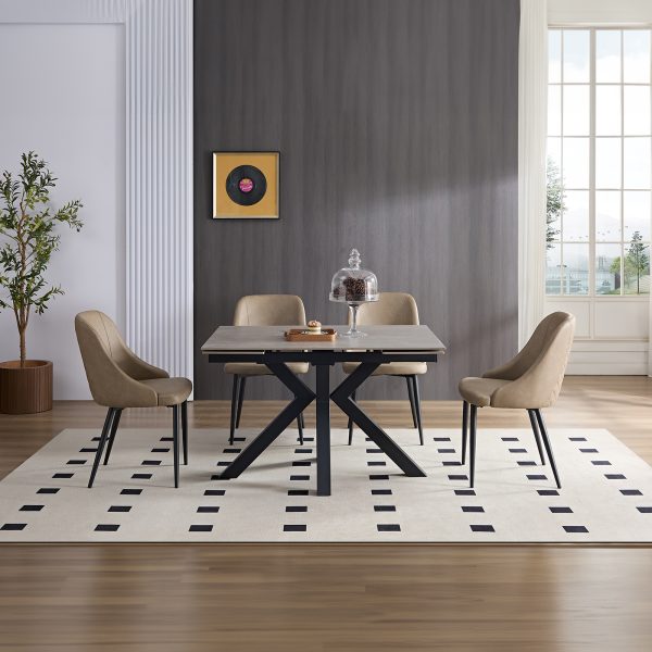 Rialto Small Extending Dining Table - Grey Sintered Stone + Rialto Warm Taupe Diamond Stitch Chairs