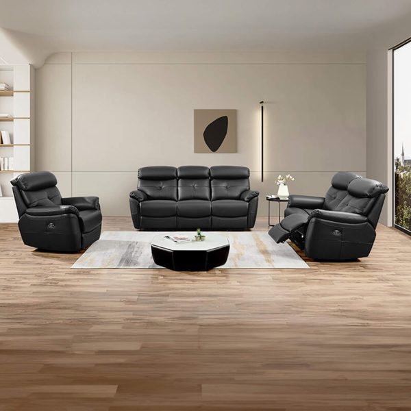 Richmond – Black Genuine Italian Leather Sofa (Electric Reclining)