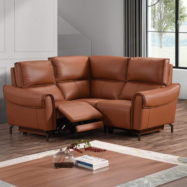 Euston 1 + Corner + 1 - Tan Genuine Italian Leather Sofa (Electric Reclining)